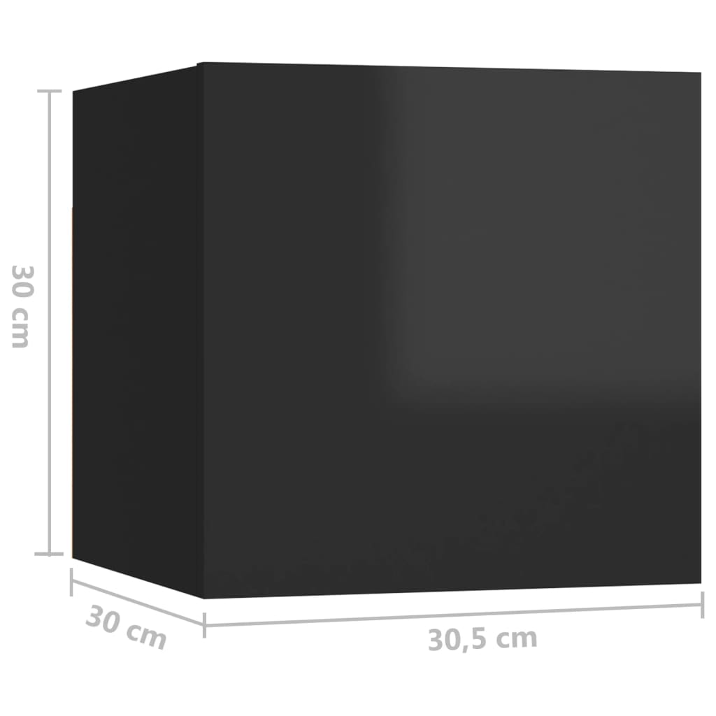 vidaXL Zidni TV ormarići 8 kom visoki sjaj crni 30,5 x 30 x 30 cm