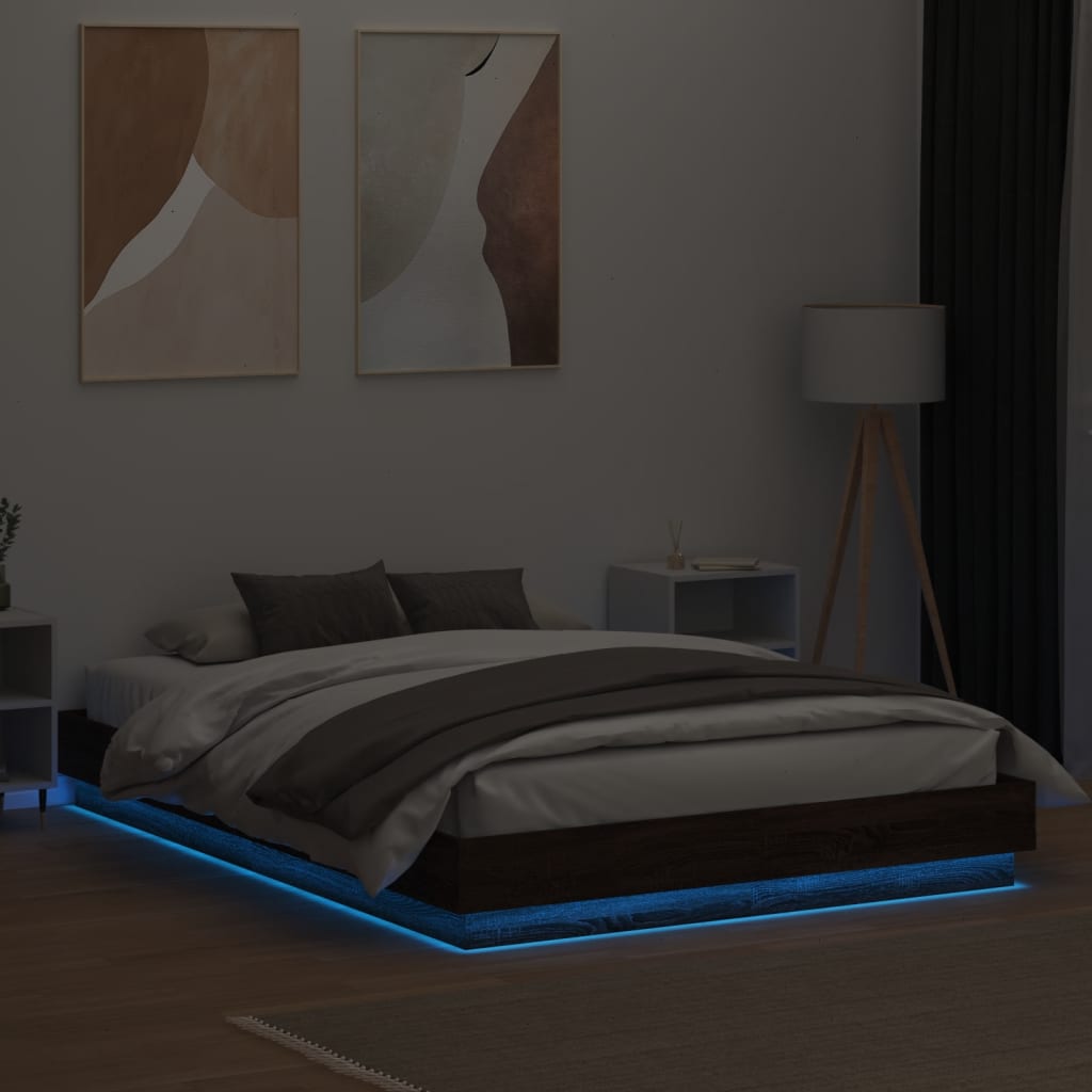 vidaXL Okvir kreveta s LED svjetlima smeđa boja hrasta 160 x 200 cm