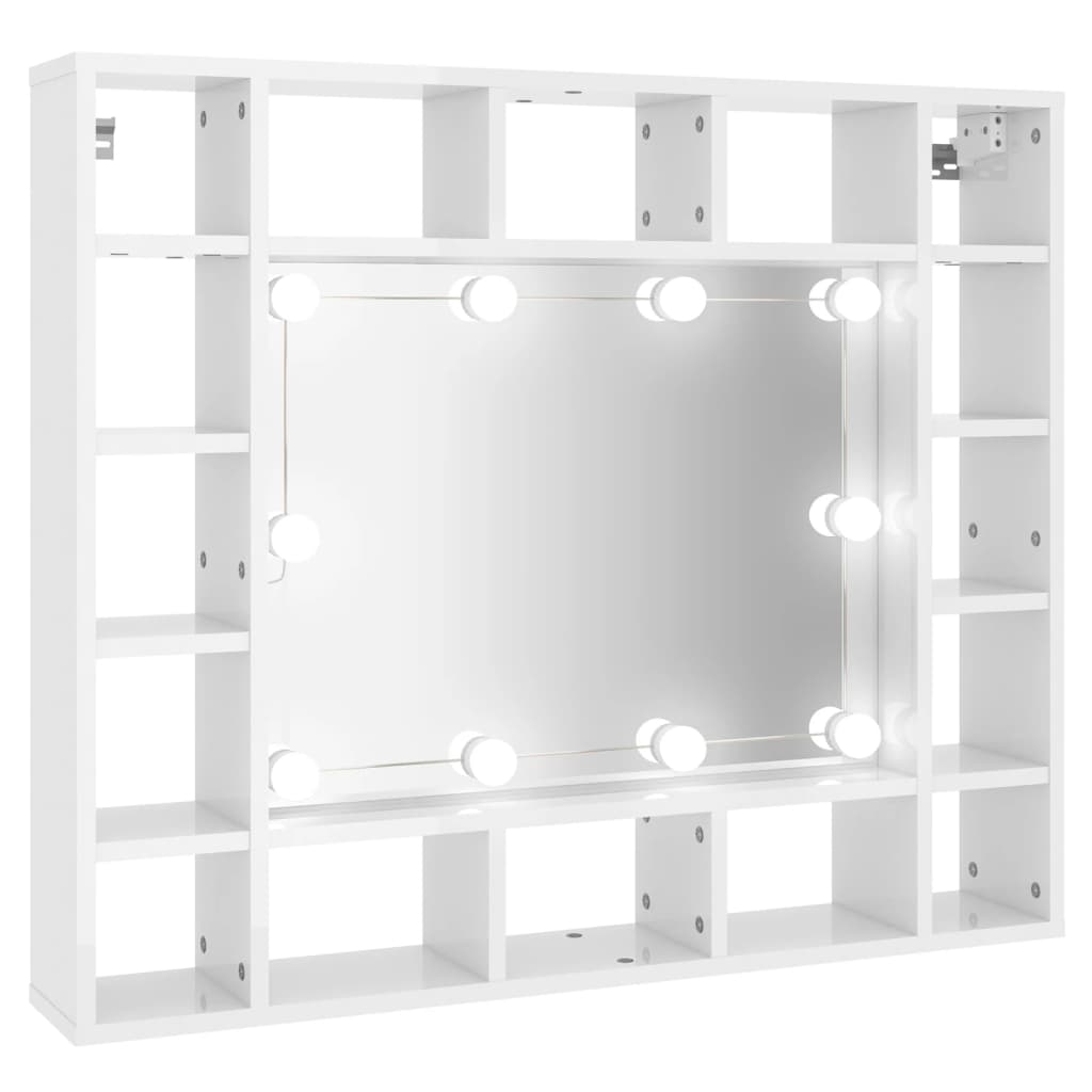 vidaXL Ormarić s ogledalom i LED svjetlima sjajni bijeli 91x15x76,5 cm