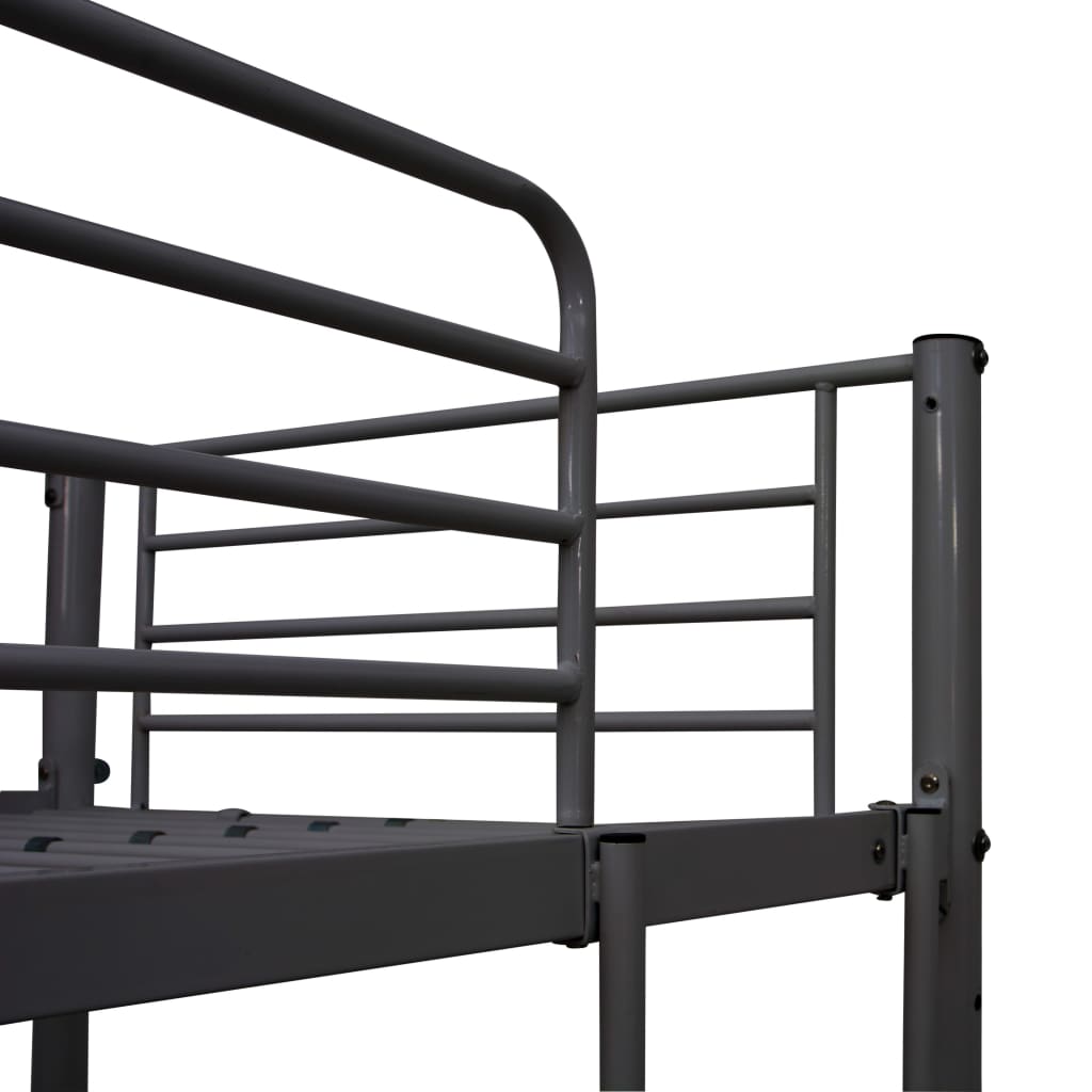 vidaXL Krevet na kat sa stolićima u okviru sivi metalni 90 x 200 cm