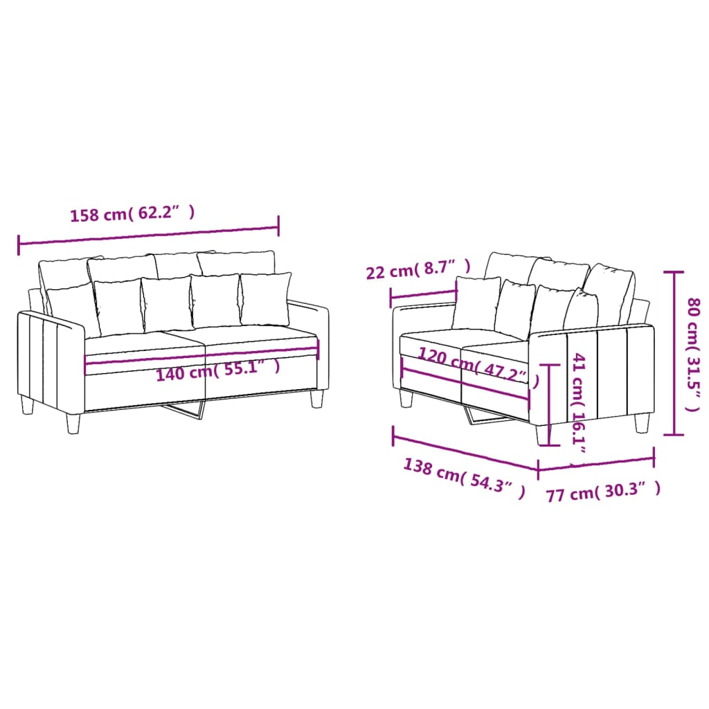 vidaXL 2-dijelni set sofa s jastucima crni od tkanine