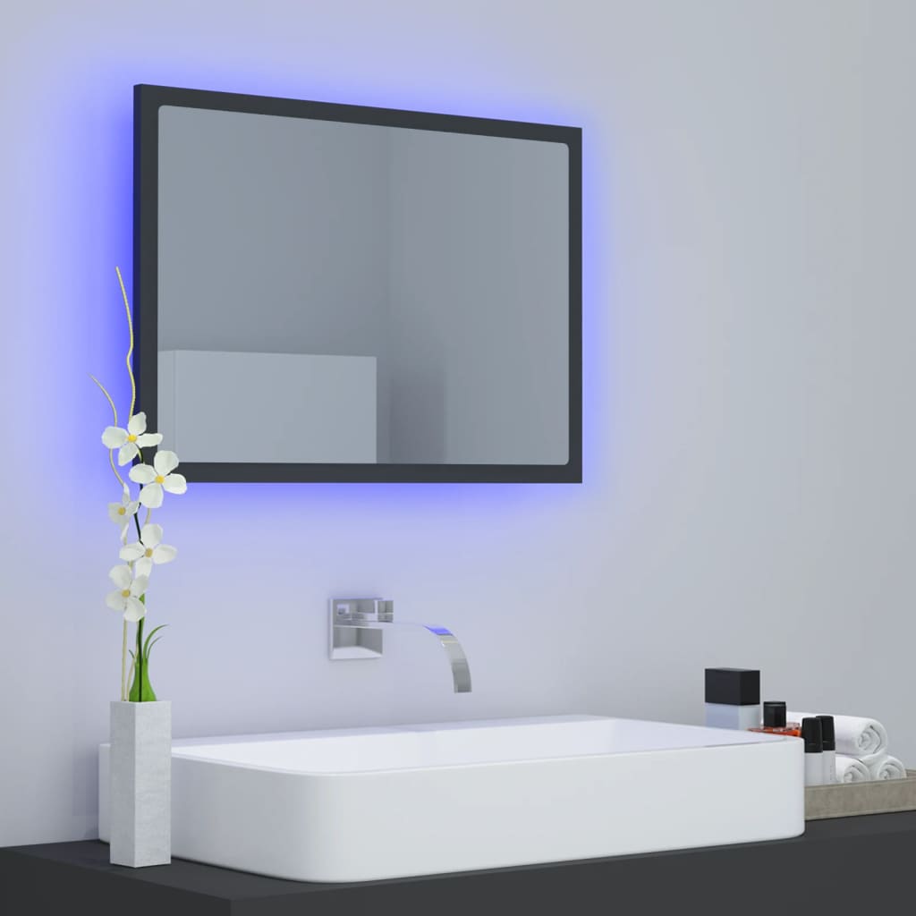 vidaXL LED kupaonsko ogledalo sivo 60x8,5x37 cm akrilno