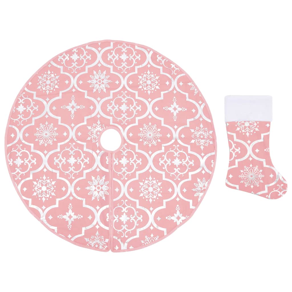 vidaXL Luksuzna podloga za božićno drvce s čarapom ružičasta 122 cm
