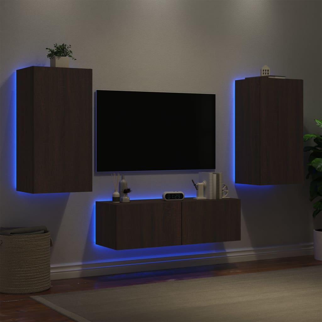 vidaXL 3-dijelni zidni TV ormarići s LED svjetlima smeđa boja hrasta