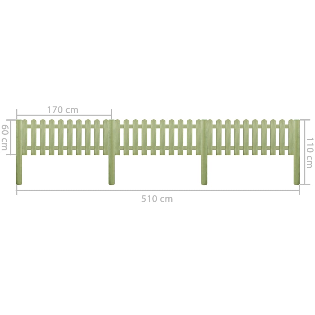 vidaXL Ograda od kolaca od impregnirane borovine 5,1 m 110 cm 6/9 cm