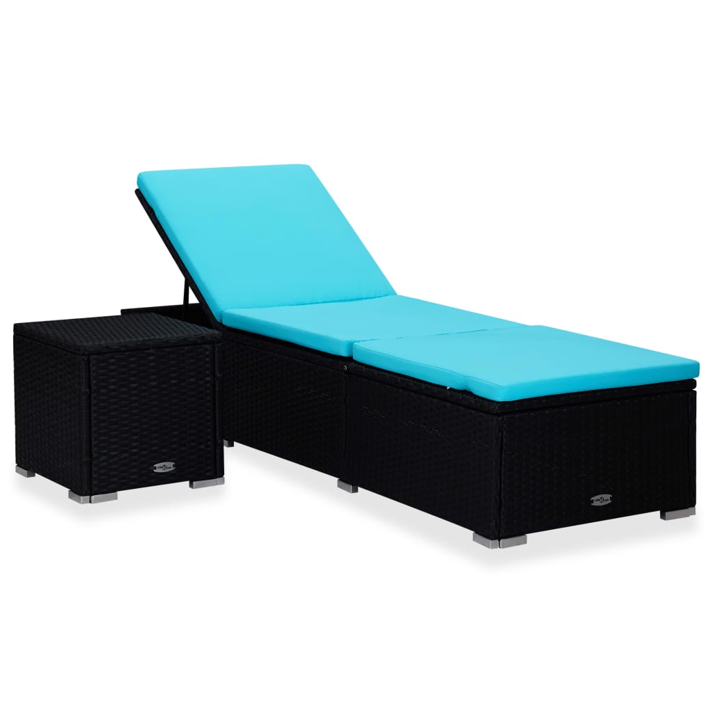 vidaXL Ležaljka za sunčanje s jastukom i stolićem od poliratana plava