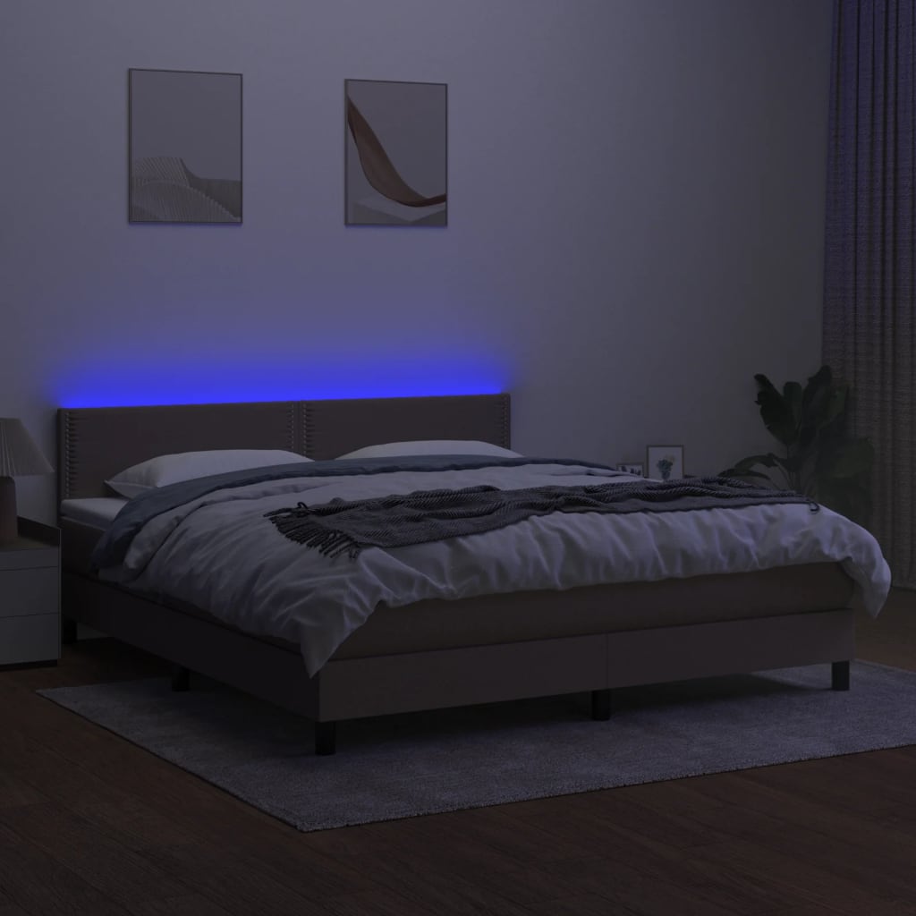 vidaXL Krevet box spring s madracem LED smeđesivi 160x200 cm tkanina