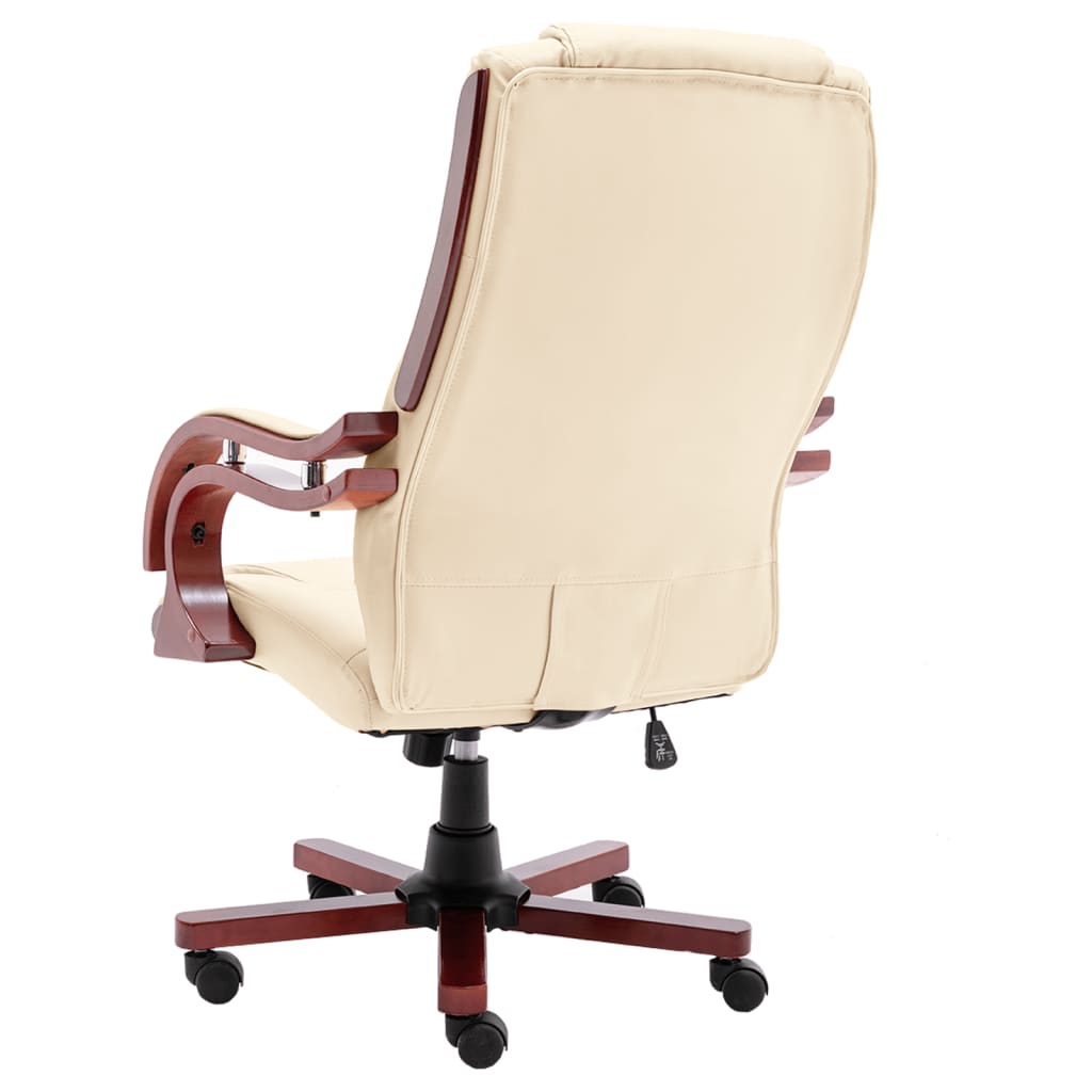 vidaXL Uredska stolica od prave kože krem