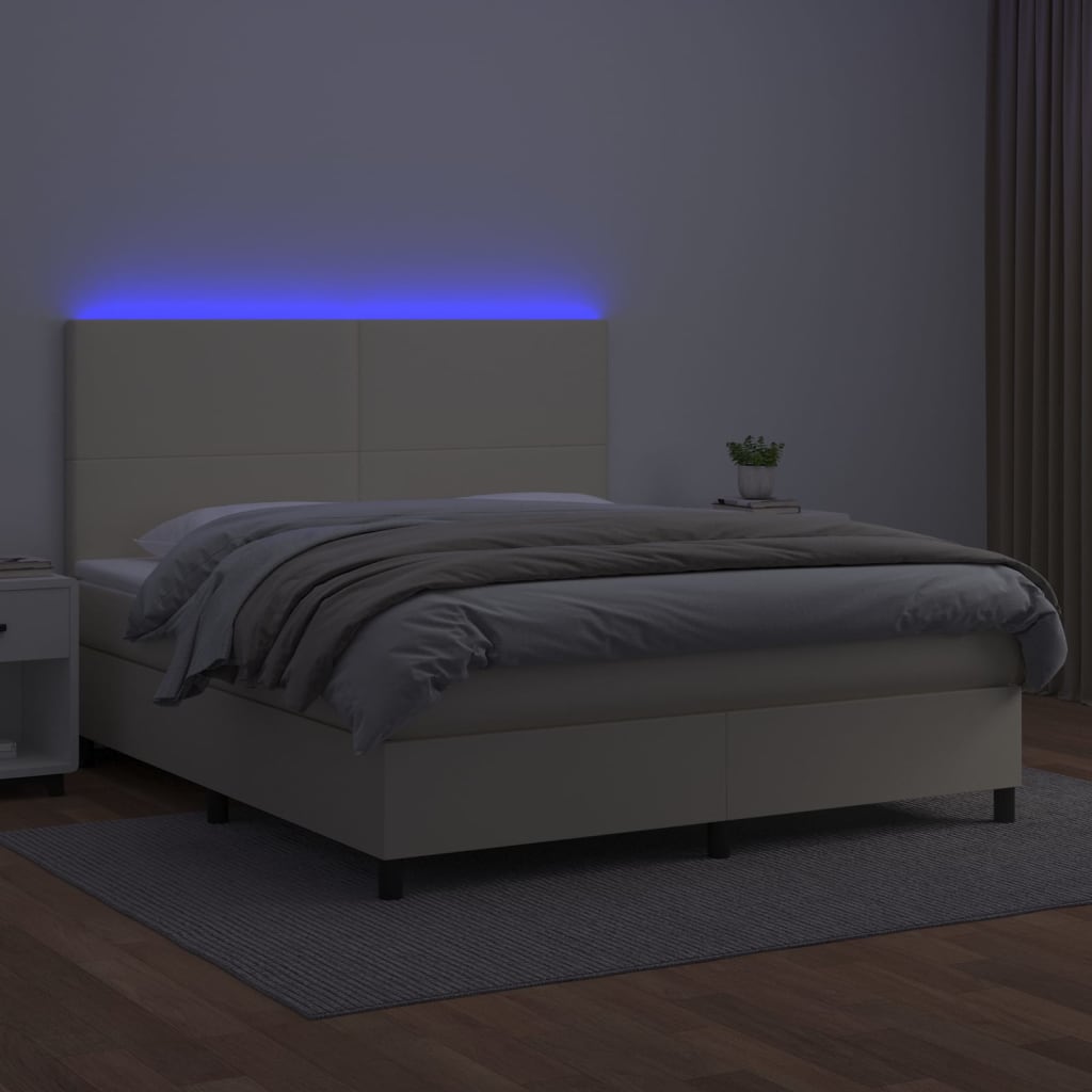 vidaXL Krevet box spring s madracem LED krem 180x200cm od umjetne kože
