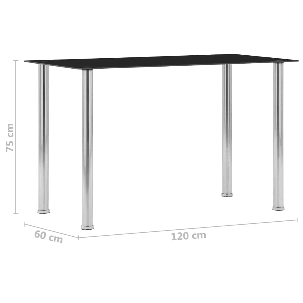vidaXL Blagovaonski stol crni 120 x 60 x 75 cm od kaljenog stakla