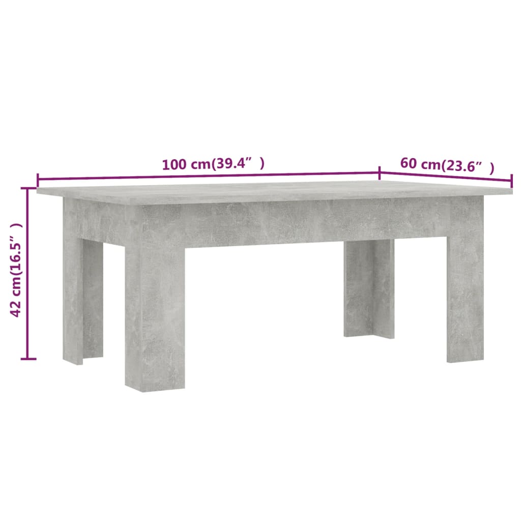 vidaXL Stolić za kavu siva boja betona 100 x 60 x 42 cm od iverice