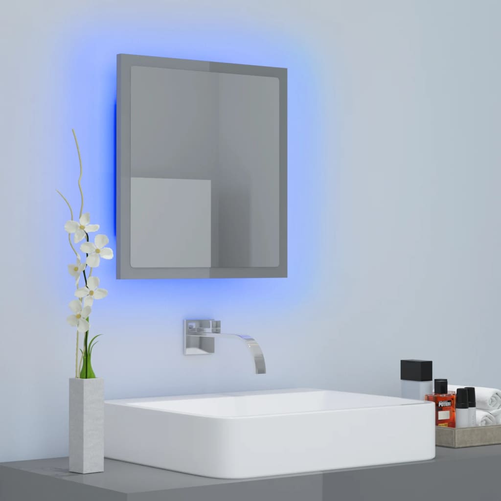 vidaXL LED kupaonsko ogledalo visoki sjaj sivo 40x8,5x37 cm akrilno