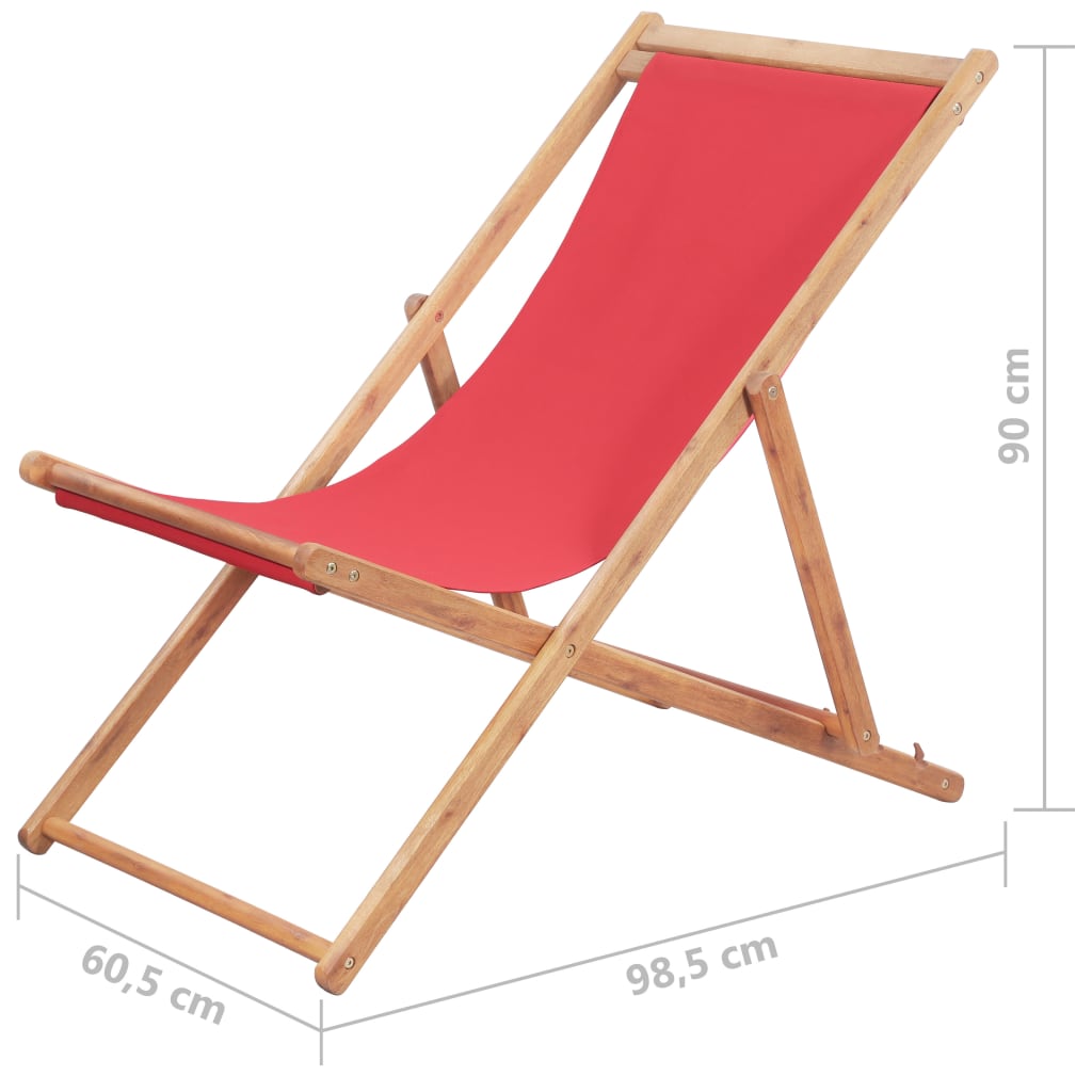 vidaXL Sklopiva ležaljka za plažu od tkanine s drvenim okvirom crvena