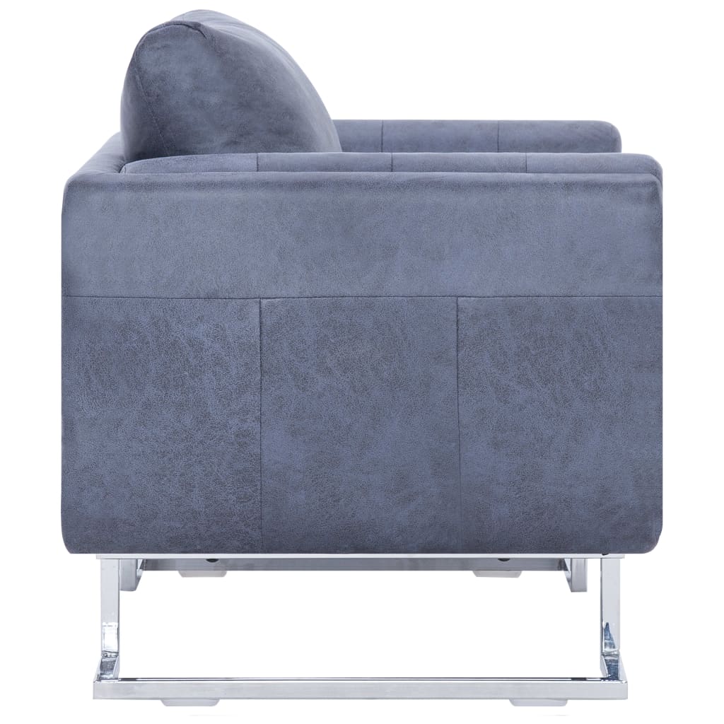 vidaXL Kockasta fotelja od umjetne brušene kože siva