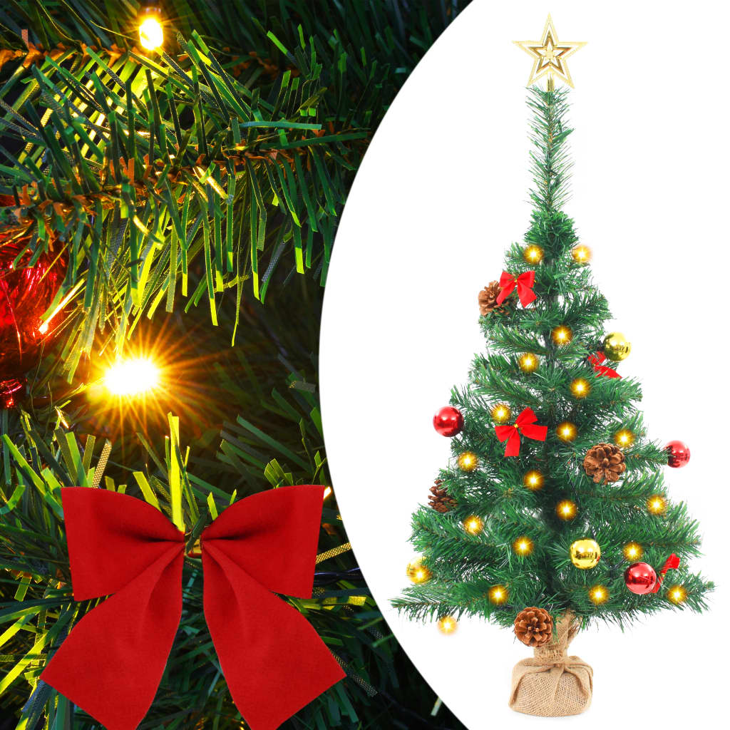vidaXL Umjetno božićno drvce s kuglicama i LED žaruljicama 64 cm zeleno