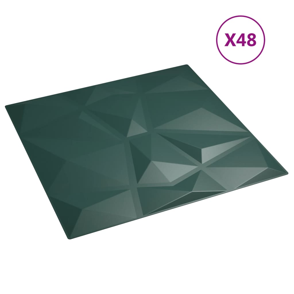 vidaXL Zidni paneli 48 kom zeleni 50x50 cm XPS 12 m² uzorak dijamanta