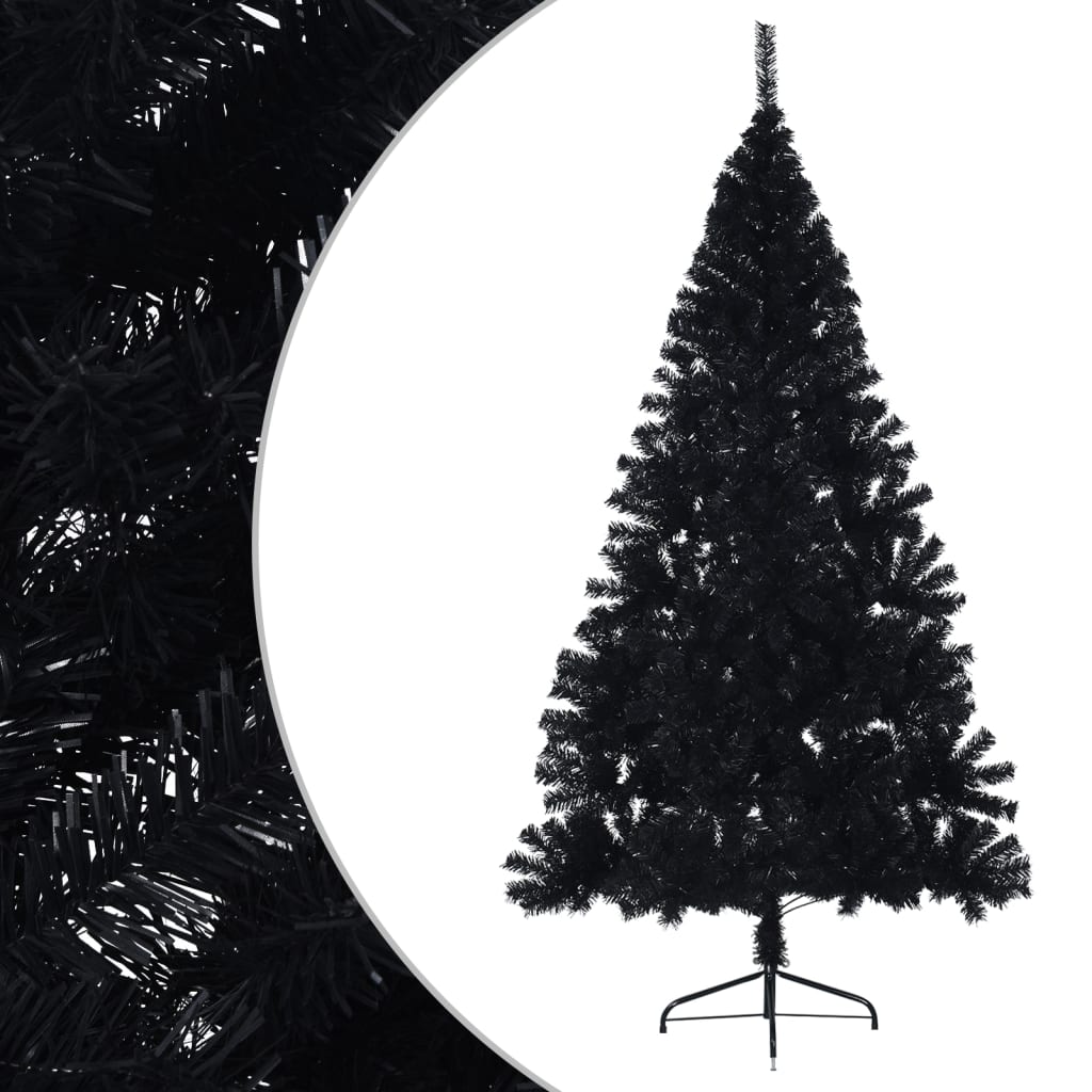 vidaXL Umjetna polovica božićnog drvca sa stalkom crna 210 cm PVC