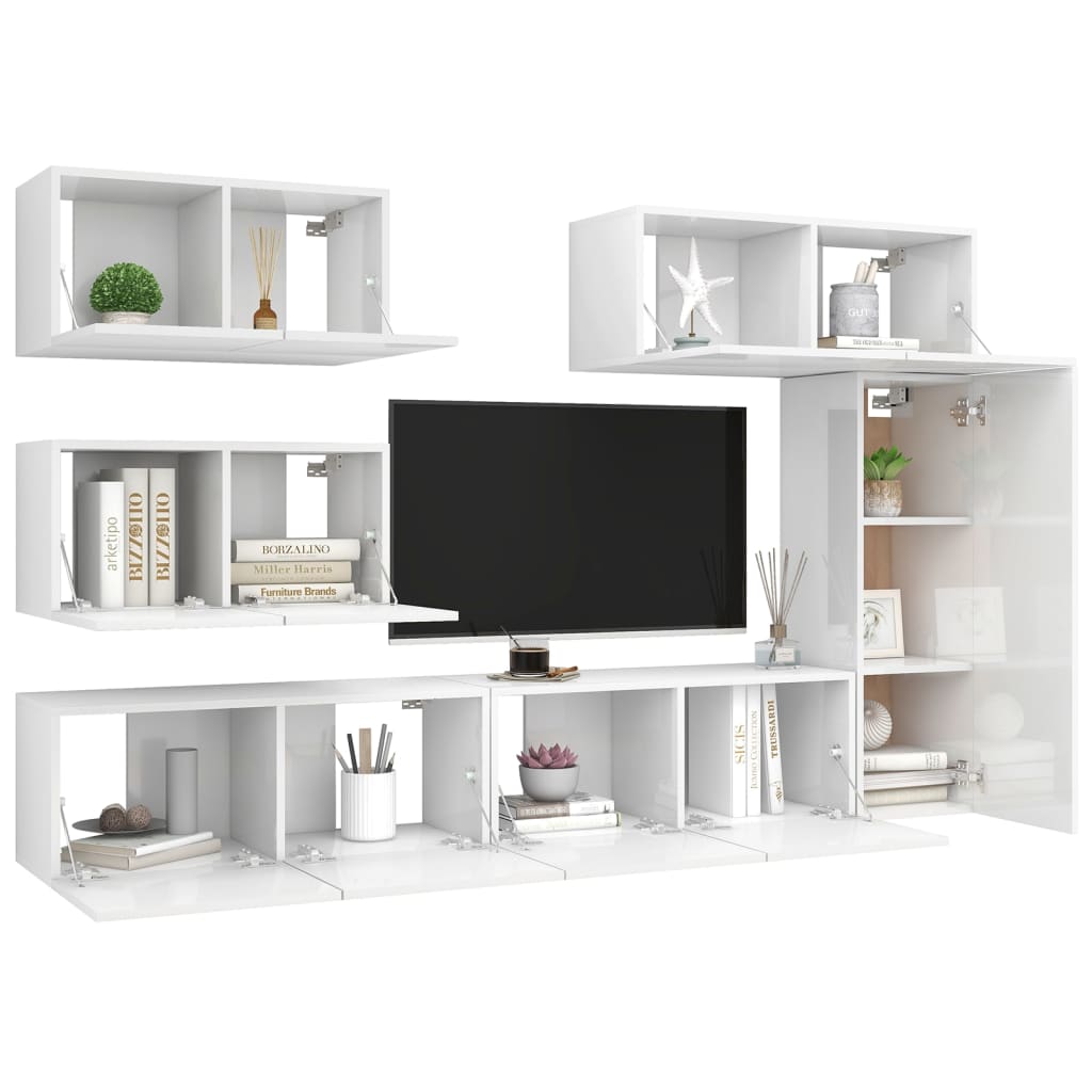 vidaXL 6-dijelni set TV ormarića visoki sjaj bijeli od iverice