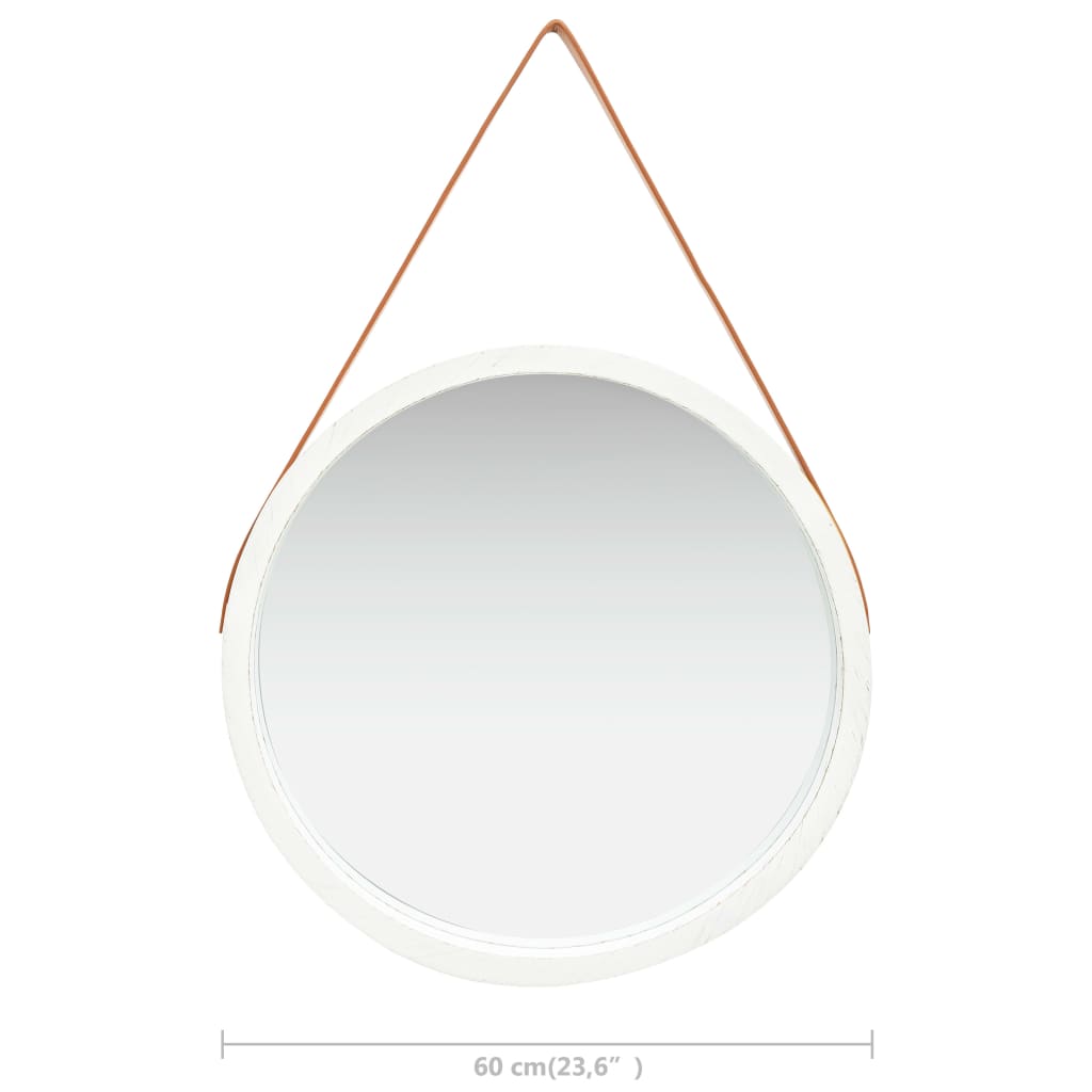 vidaXL Zidno ogledalo s trakom 60 cm bijelo