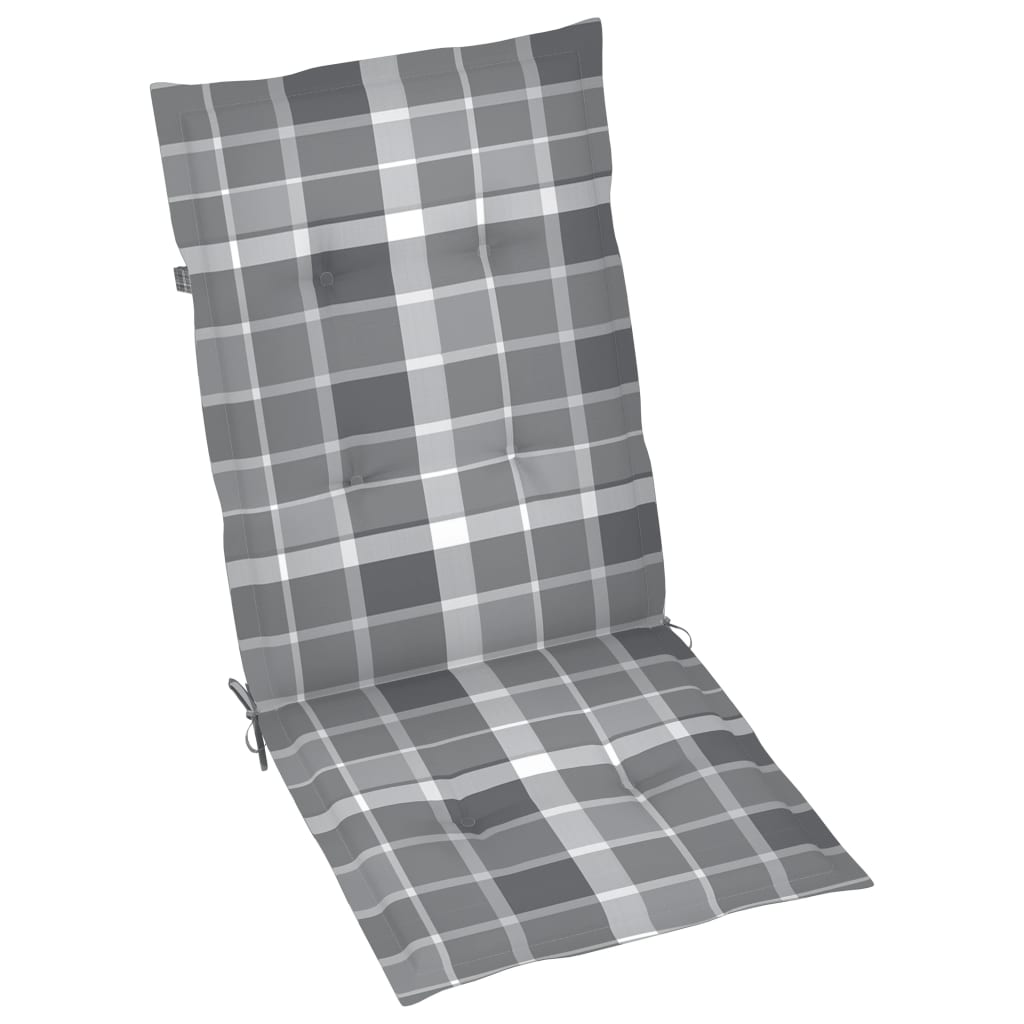 vidaXL Vrtne stolice sa sivim kariranim jastucima 2 kom od tikovine