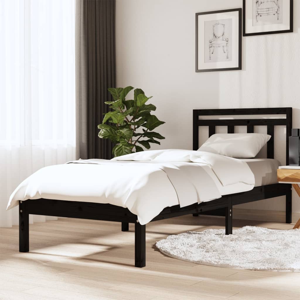 vidaXL Okvir za krevet crni 90 x 190 cm jednokrevetni masivno drvo
