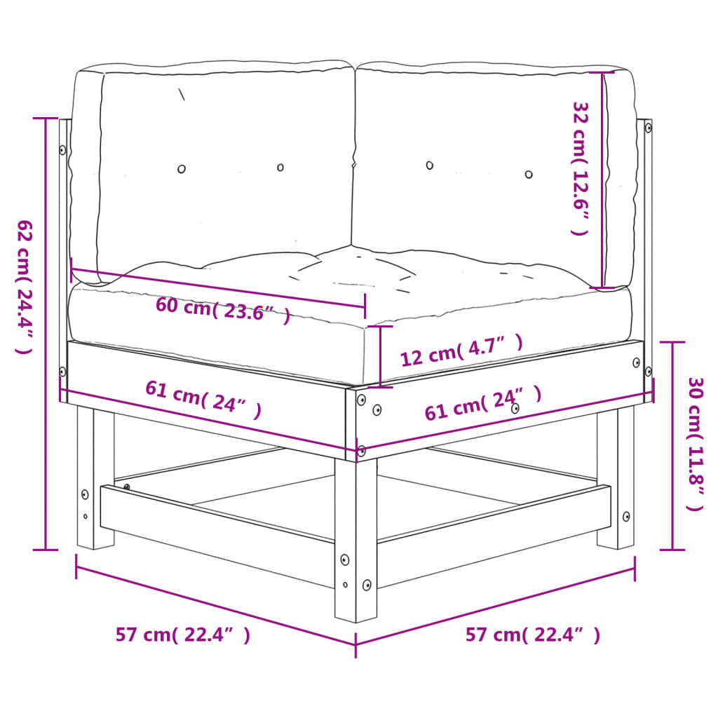 vidaXL Kutna sofa od masivne borovine s jastucima siva