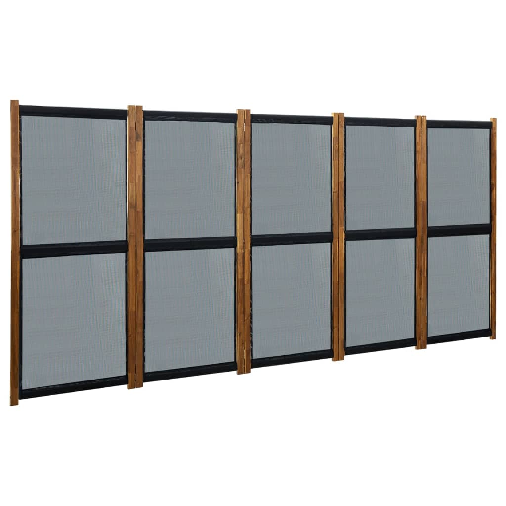 vidaXL Sobna pregrada s 5 panela crna 350 x 170 cm