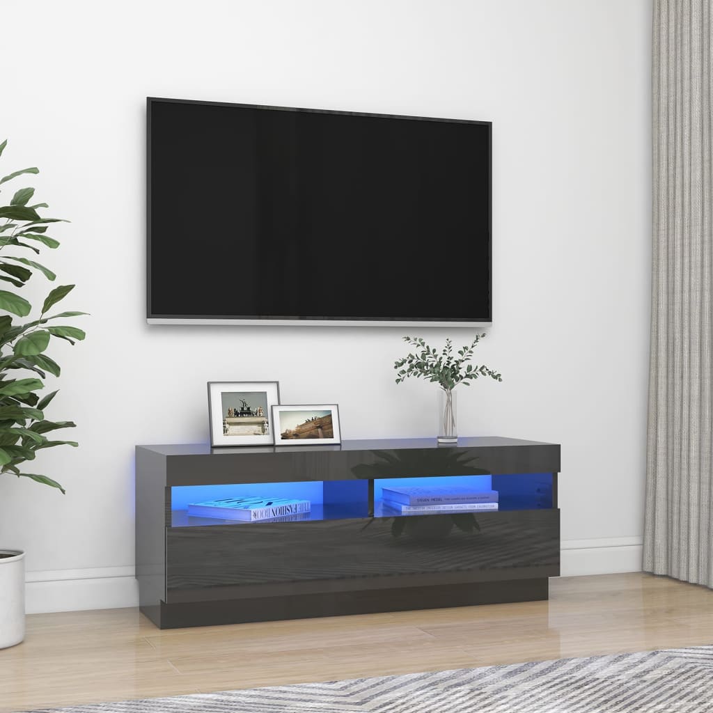vidaXL TV ormarić s LED svjetlima visoki sjaj sivi 100 x 35 x 40 cm
