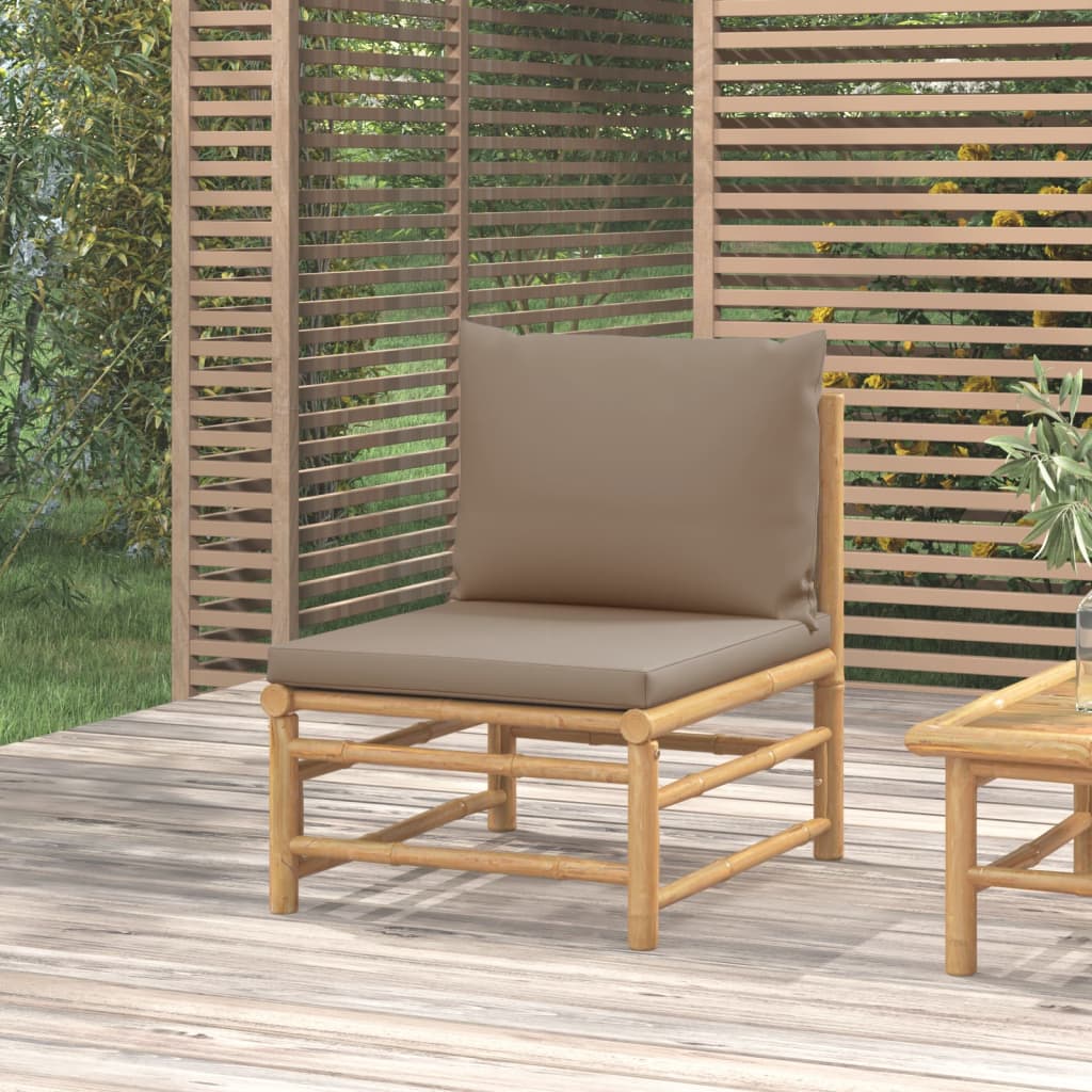 vidaXL Srednja vrtna sofa od bambusa sa smeđesivim jastucima