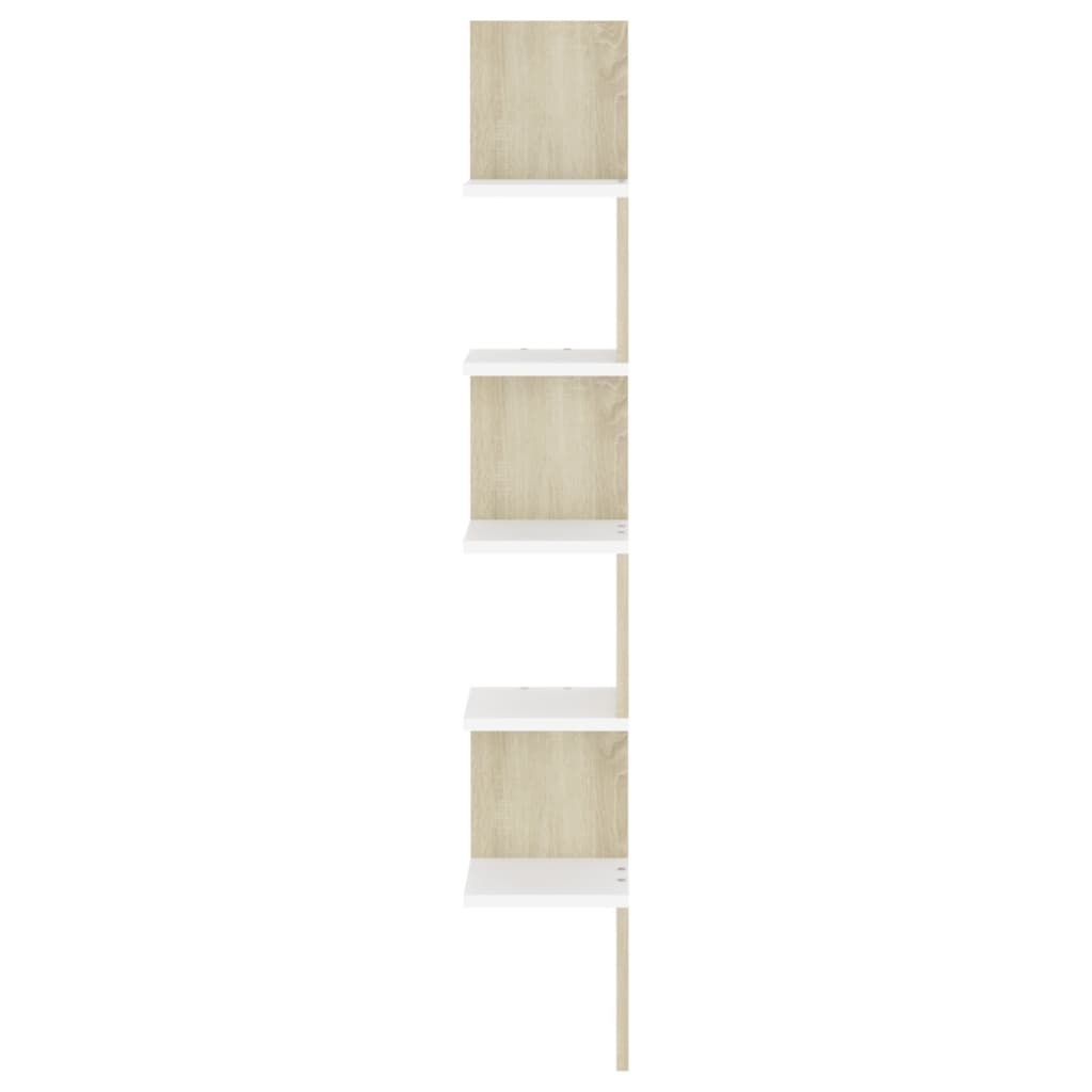 vidaXL Zidne kutne police bijele i boja hrasta 20x20x127,5 cm drvene