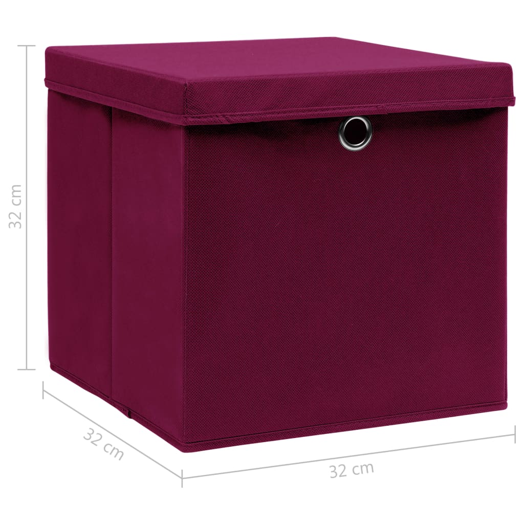 vidaXL Kutije za pohranu s poklopcima 10 kom tamnocrvene 32x32x32 cm
