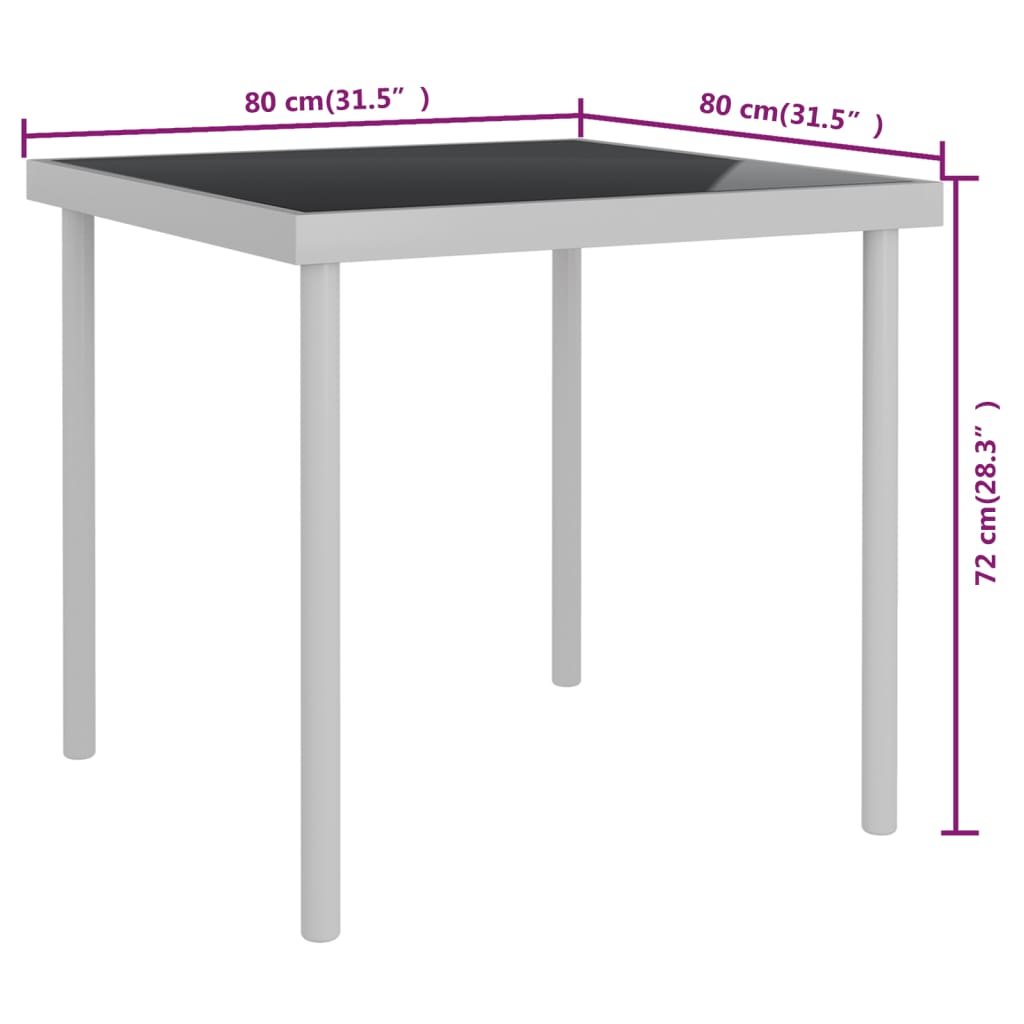 vidaXL Vrtni blagovaonski stol svjetlosivi 80x80x72 cm staklo i čelik