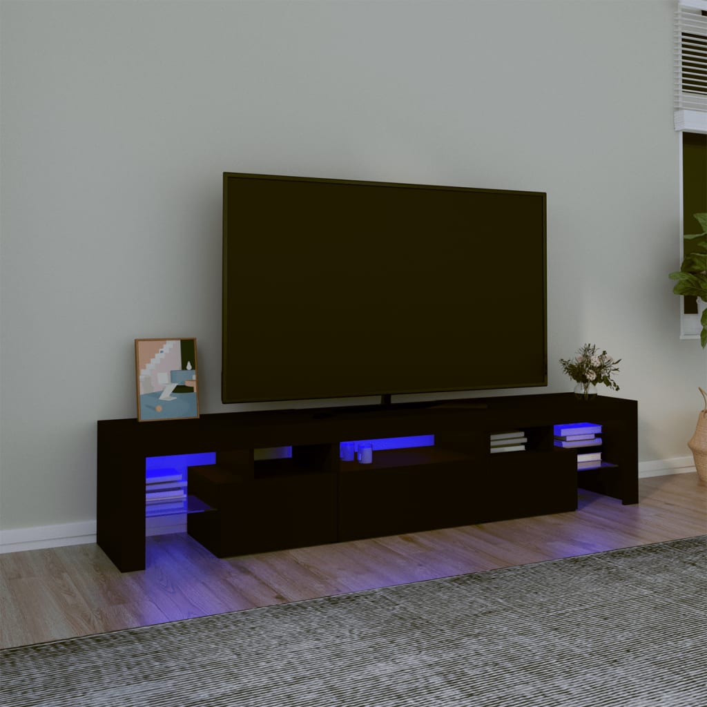 vidaXL TV ormarić s LED svjetlima crni 200 x 36,5 x 40 cm