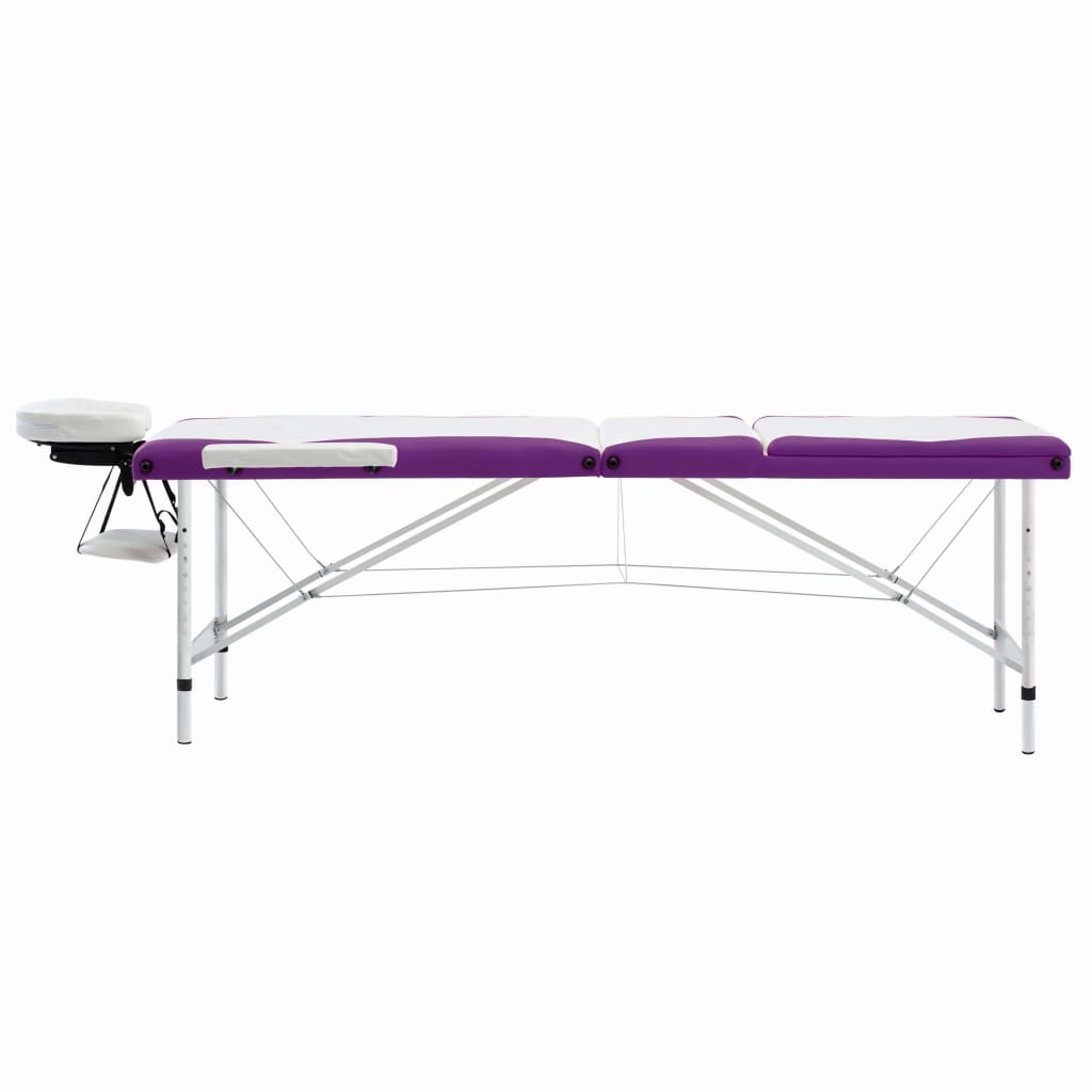 vidaXL Sklopivi stol za masažu s 3 zone aluminijski bijelo-ljubičasti