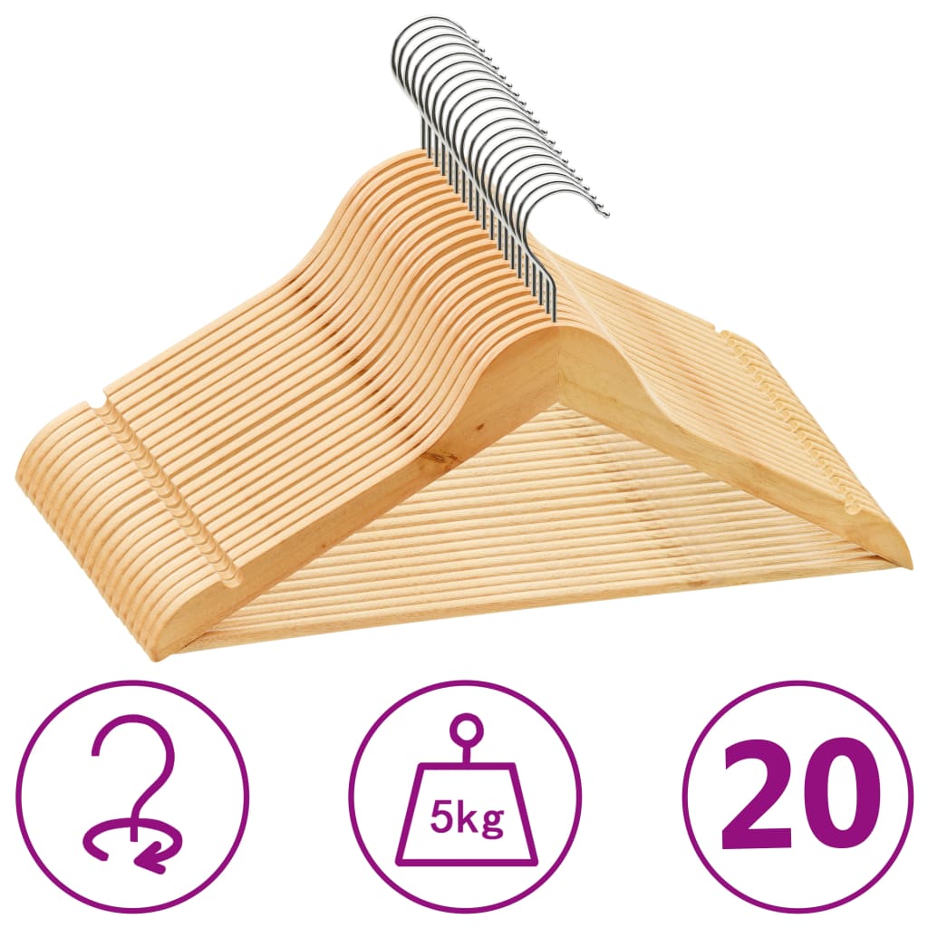 vidaXL 20-dijelni set vješalica za odjeću protuklizni od tvrdog drva