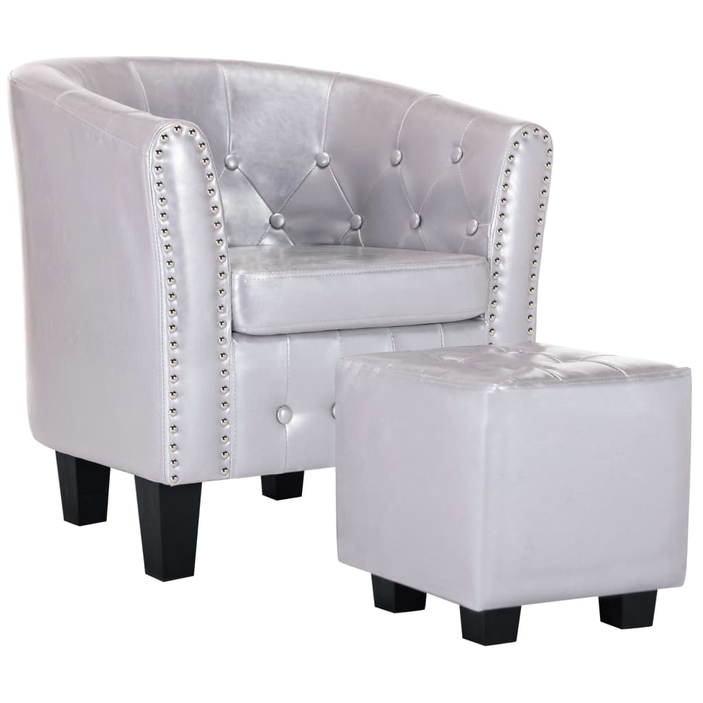 vidaXL Fotelja od umjetne kože s osloncem za noge sjajna srebrna