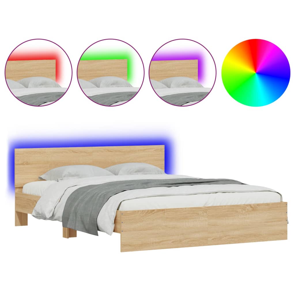 vidaXL Okvir za krevet s uzglavljem i LED boja hrasta sonome 150x200cm