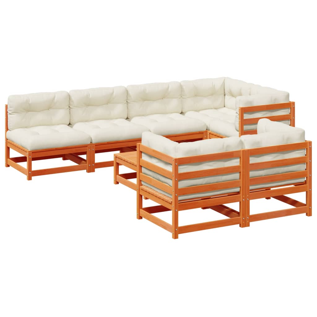 vidaXL 8-dijelni set vrtnih sofa s jastucima voštano smeđi od borovine