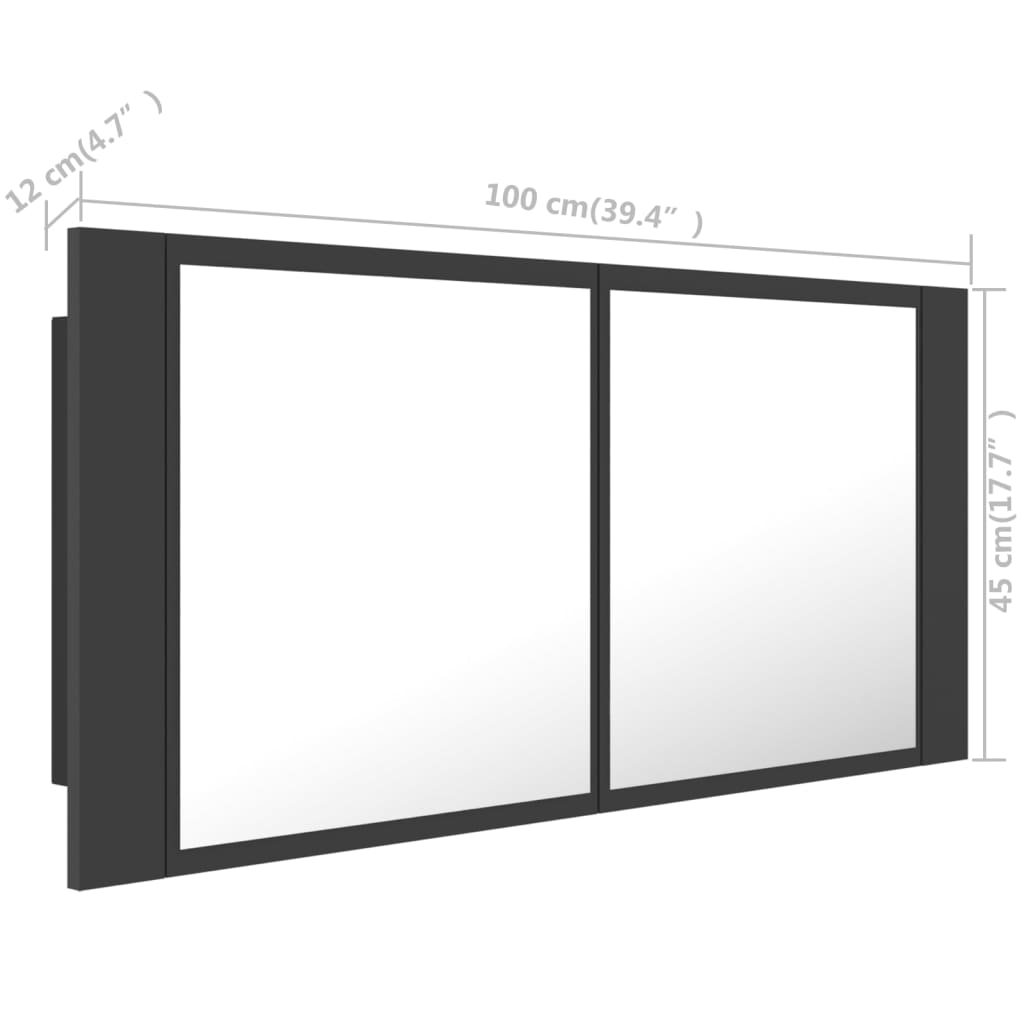 vidaXL LED kupaonski ormarić s ogledalom sivi 100x12x45 cm akrilni