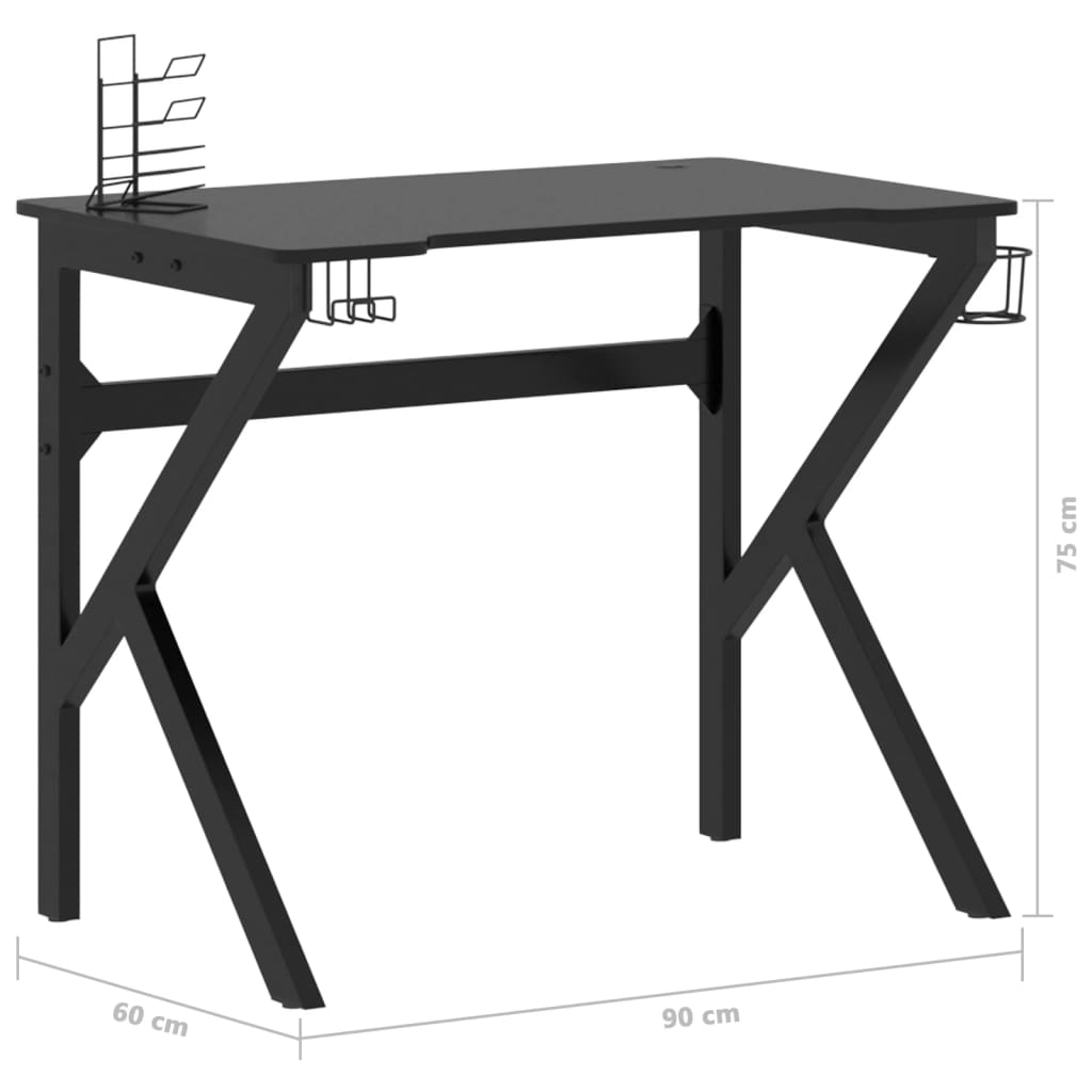 vidaXL Igraći stol s nogama u obliku slova K crni 90 x 60 x 75 cm