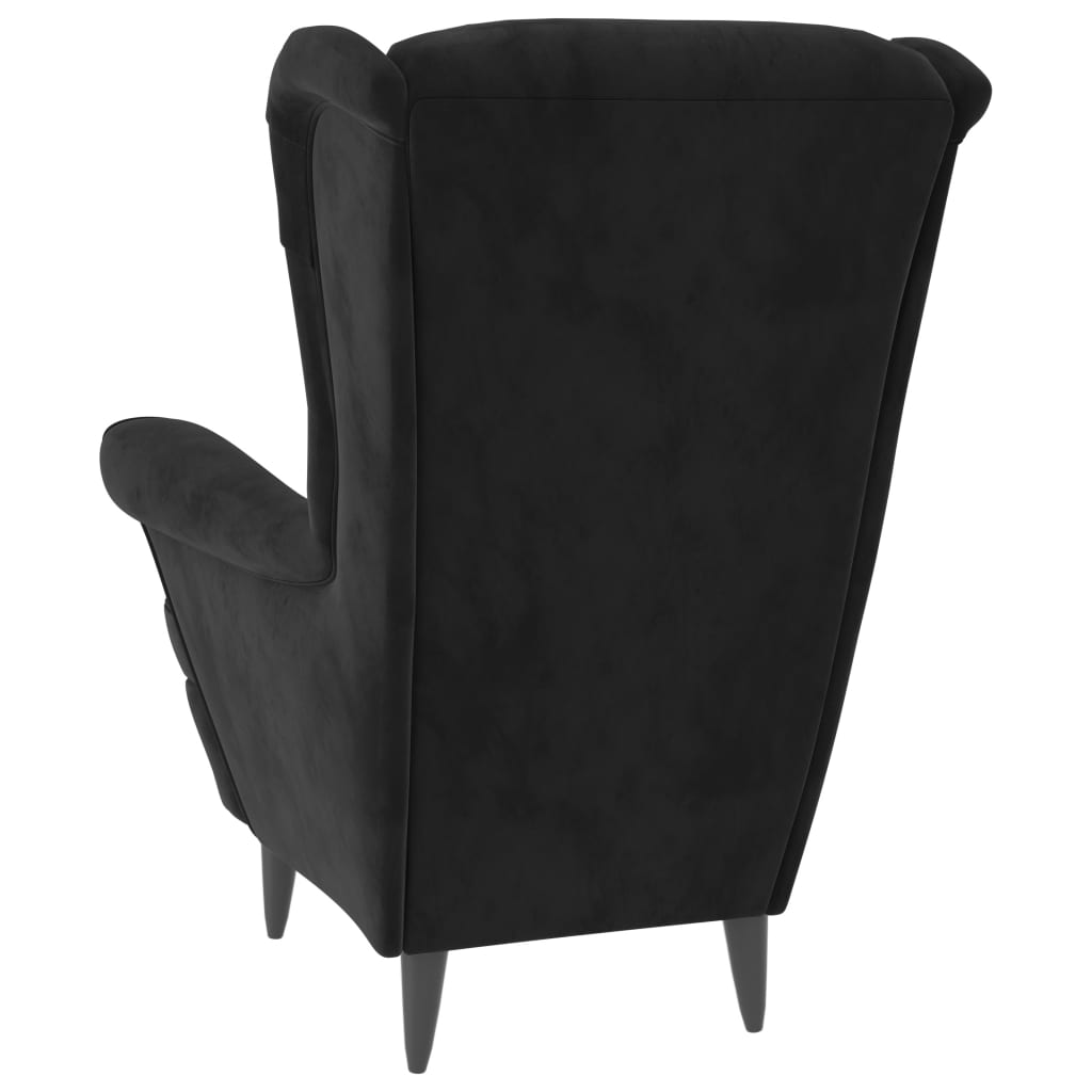 vidaXL Fotelja s krilnim naslonom i tabureom crna baršunasta