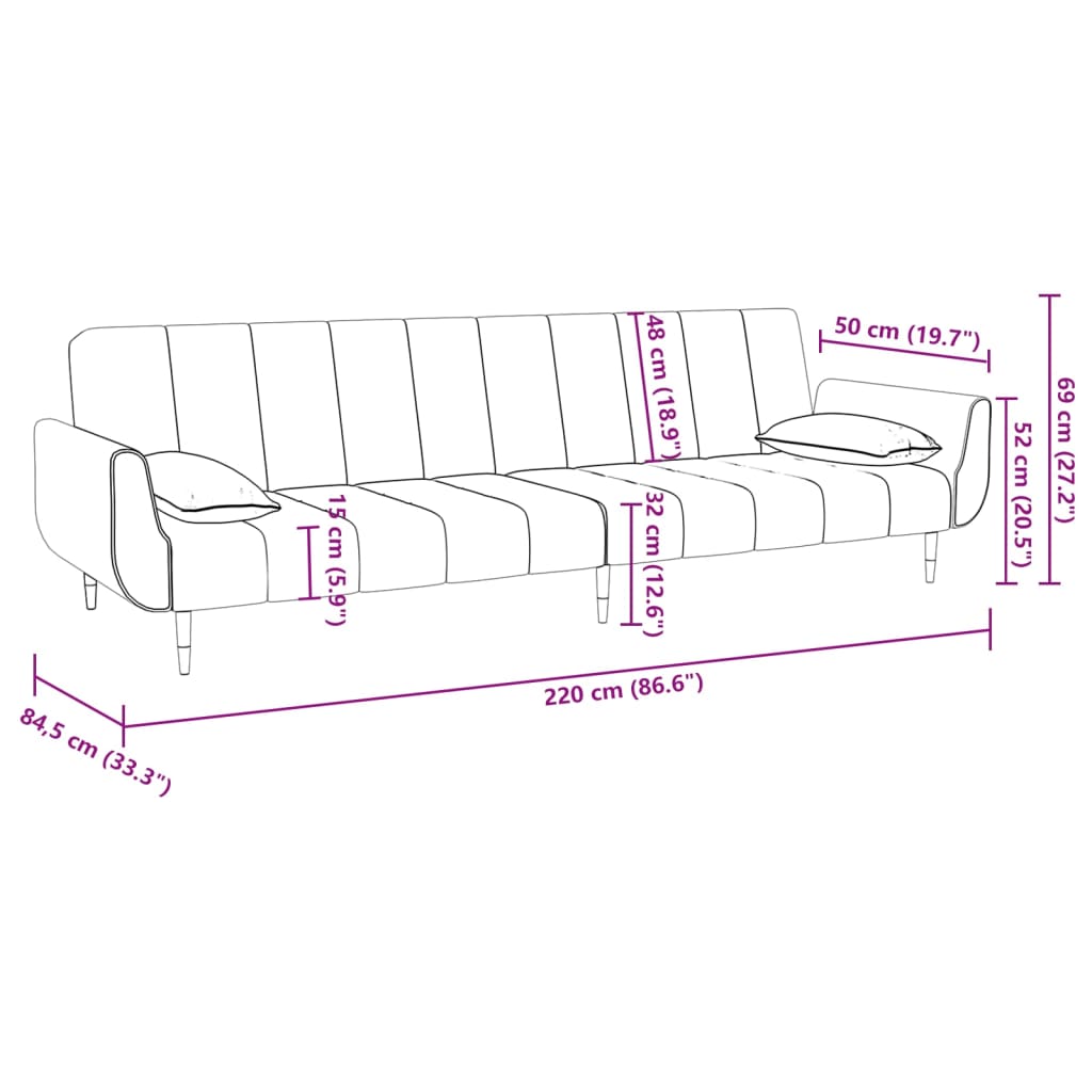 vidaXL Dvosjed na razvlačenje s tabureom i 2 jastuka tamnosivi baršun