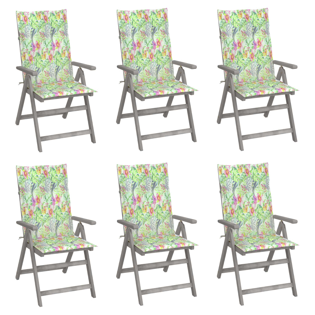vidaXL Nagibne vrtne stolice s jastucima 6 kom masivno bagremovo drvo