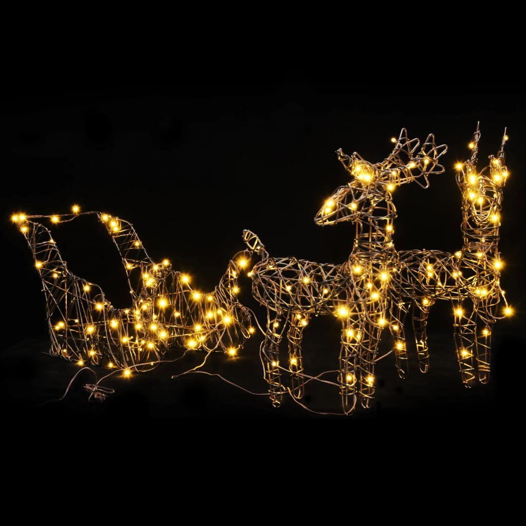 vidaXL Ukrasni božićni sobovi i saonice 160 LED topli bijeli od ratana