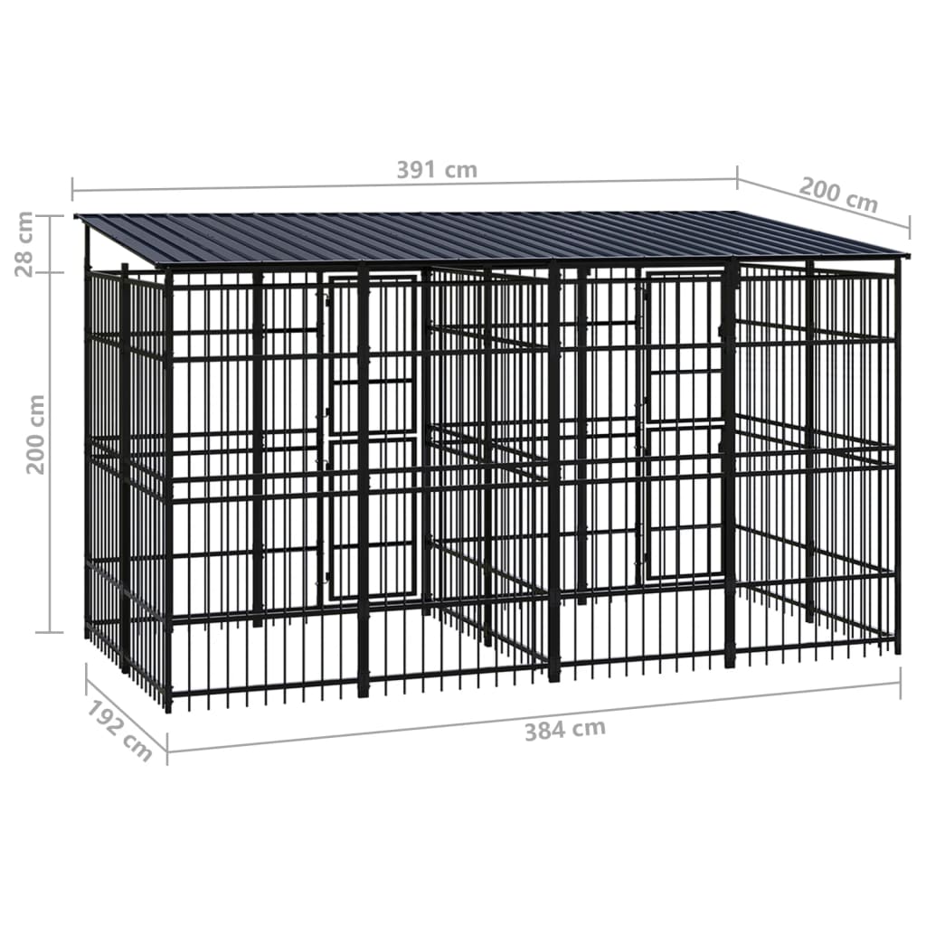 vidaXL Vanjski kavez za pse s krovom čelični 7,37 m²