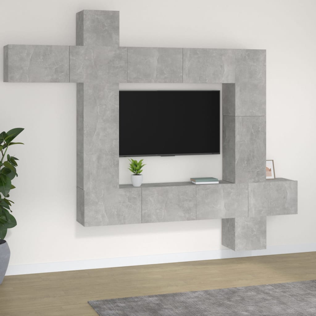 vidaXL 9-dijelni set TV ormarića siva boja betona konstruirano drvo