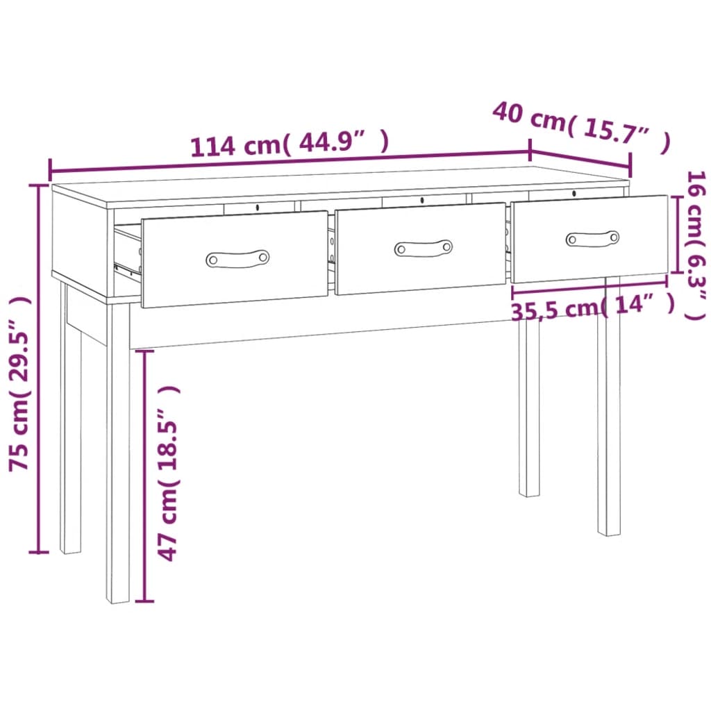 vidaXL Konzolni stol sivi 114x40x75 cm od masivne borovine