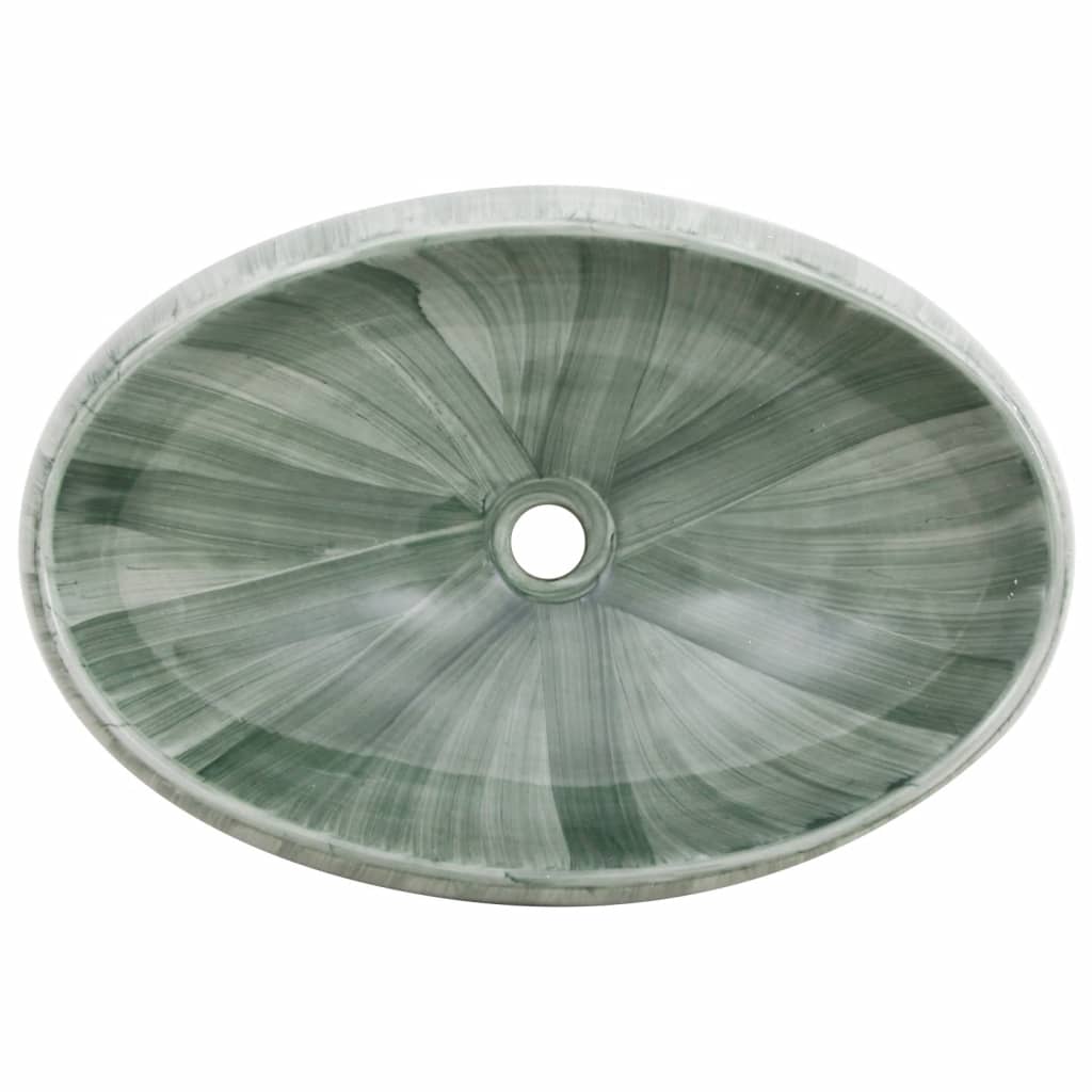 vidaXL Nadgradni umivaonik zeleni ovalni 59 x 40 x 15 cm keramički