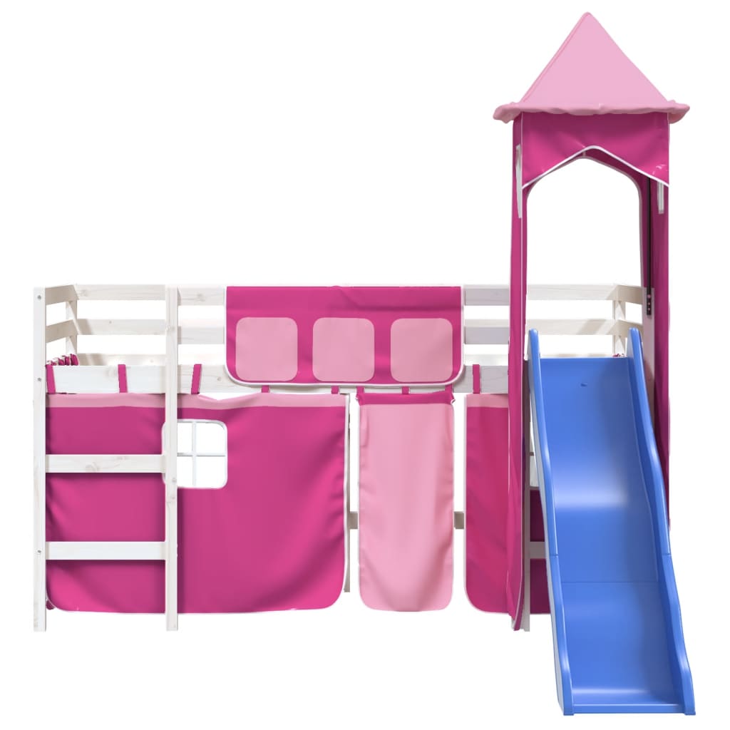 vidaXL Dječji krevet na kat s tornjem rozi 80x200 cm masivna borovina