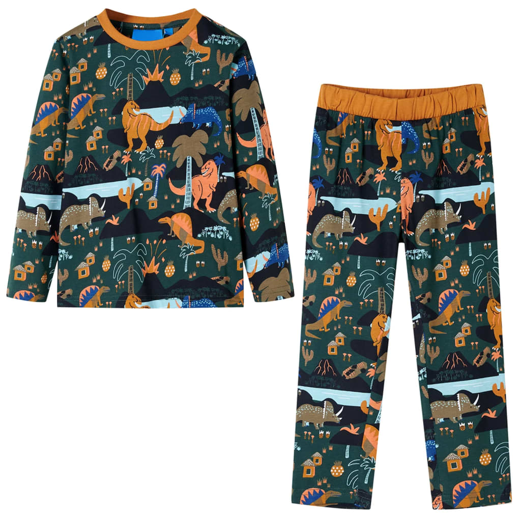 Dječja pidžama s dugim rukavima tamnozelena 104